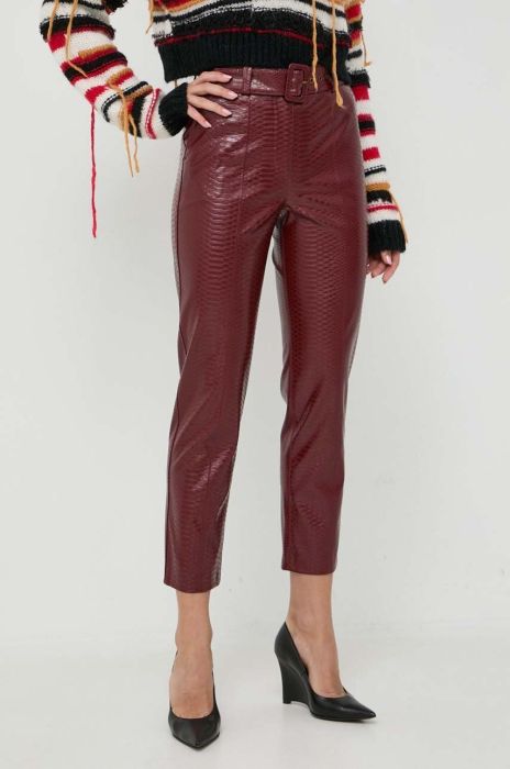 Штани Twinset жіночі колір бордовий облягаюче висока посадка