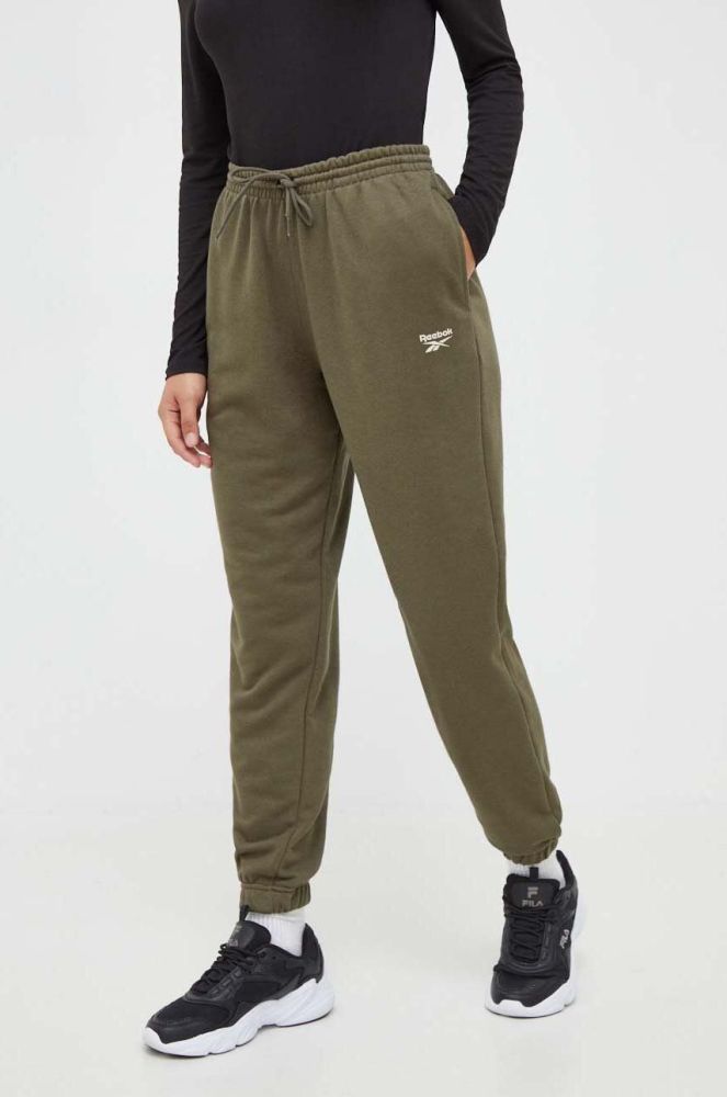 Спортивні штани Reebok колір зелений однотонні (3547480)