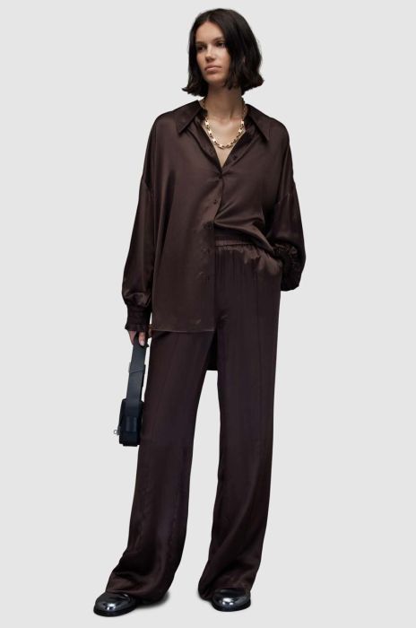 Штани AllSaints WP047Z CHARLI TROUSERS жіночі колір коричневий широкі середня посадка