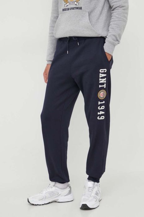 Бавовняні спортивні штани Gant колір синій з аплікацією