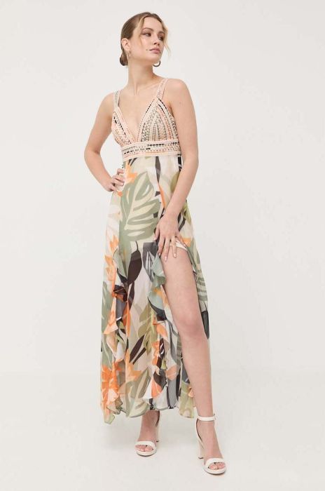 Сукня Guess колір зелений maxi розкльошена