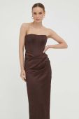 Сукня Bardot колір коричневий midi облягаюча