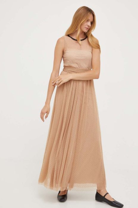 Сукня MAX&Co. колір бежевий maxi розкльошена