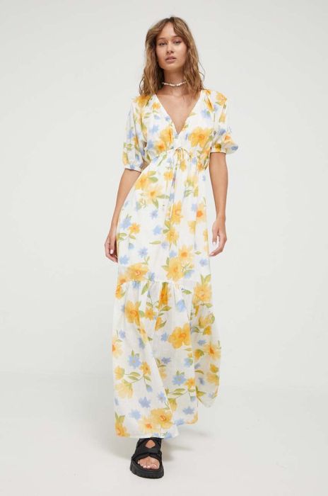Бавовняна сукня Billabong колір білий maxi розкльошена