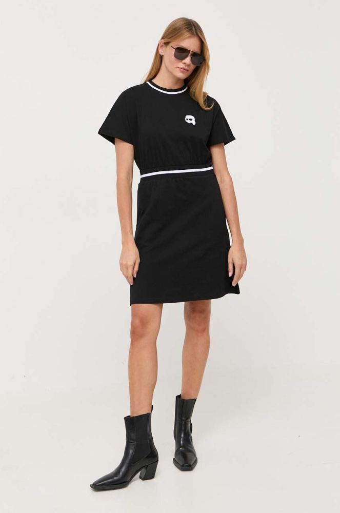Бавовняна сукня Karl Lagerfeld колір чорний mini розкльошена (3351878)