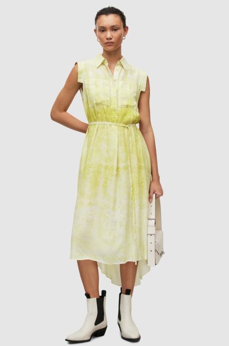 Сукня AllSaints колір жовтий midi розкльошена