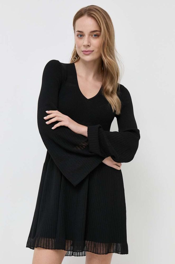 Сукня з домішкою льону Twinset колір чорний mini розкльошена