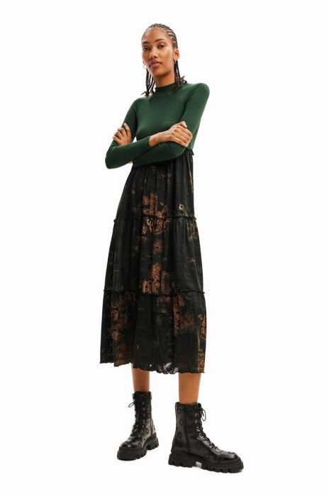 Сукня Desigual колір зелений midi розкльошена (3564702)