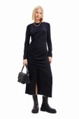 Сукня Desigual 23WWVWA0 WOMAN WOVEN DRESS LONG SLEEVE колір чорний midi облягаюча