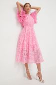 Сукня з домішкою шовку Custommade колір рожевий midi розкльошена
