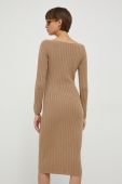 Вовняна сукня United Colors of Benetton колір коричневий midi облягаюча