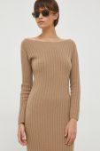 Вовняна сукня United Colors of Benetton колір коричневий midi облягаюча