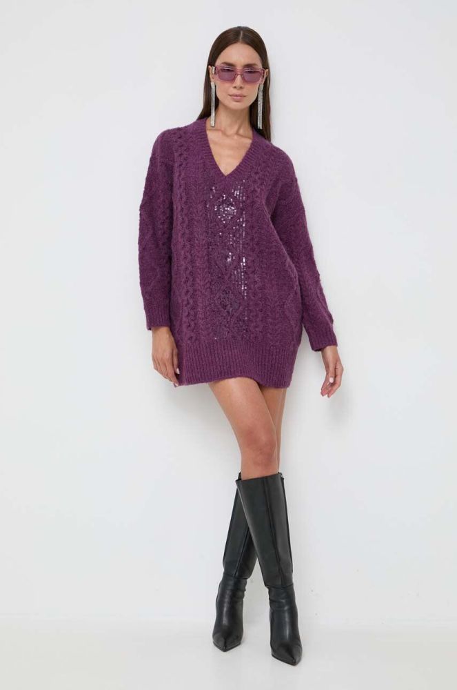 Вовняна сукня Pinko колір фіолетовий mini oversize