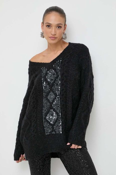 Вовняна сукня Pinko колір чорний mini oversize