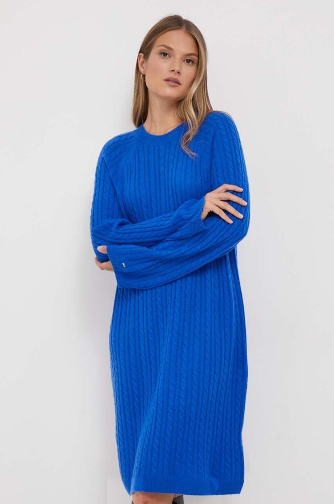 Вовняна сукня Tommy Hilfiger колір бірюзовий midi пряма