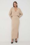 Сукня з домішкою вовни Patrizia Pepe колір бежевий maxi пряма