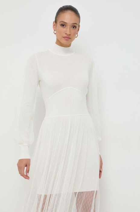 Сукня з домішкою вовни Twinset колір бежевий maxi розкльошена