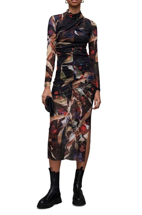 Сукня AllSaints Tia колір коричневий midi облягаюча