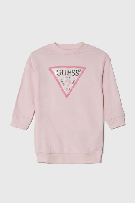 Дитяча бавовняна сукня Guess колір рожевий midi пряма (3363334)