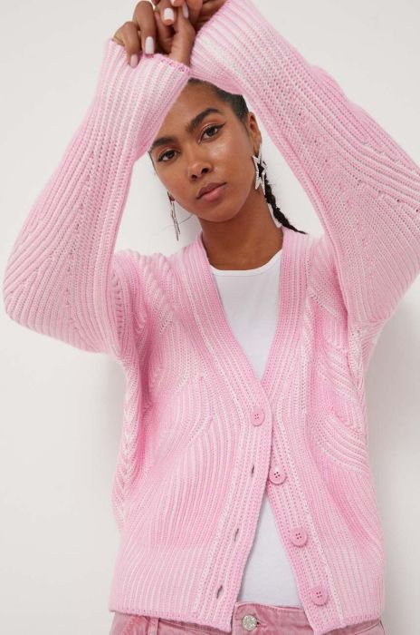 Вовняний кардиган Moschino Jeans колір рожевий