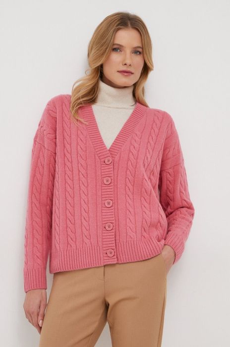 Вовняний кардиган United Colors of Benetton колір рожевий теплий