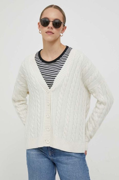 Вовняний кардиган United Colors of Benetton колір бежевий легкий