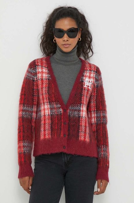 Кардиган з домішкою вовни Tommy Hilfiger колір бордовий теплий