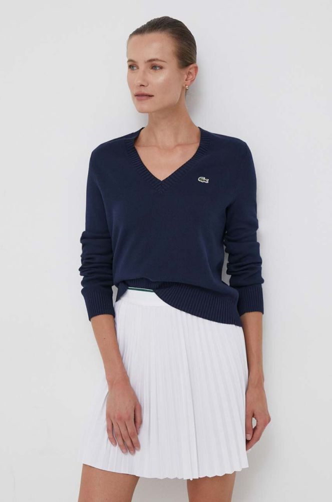 Бавовняний светр Lacoste колір синій легкий (3542578)