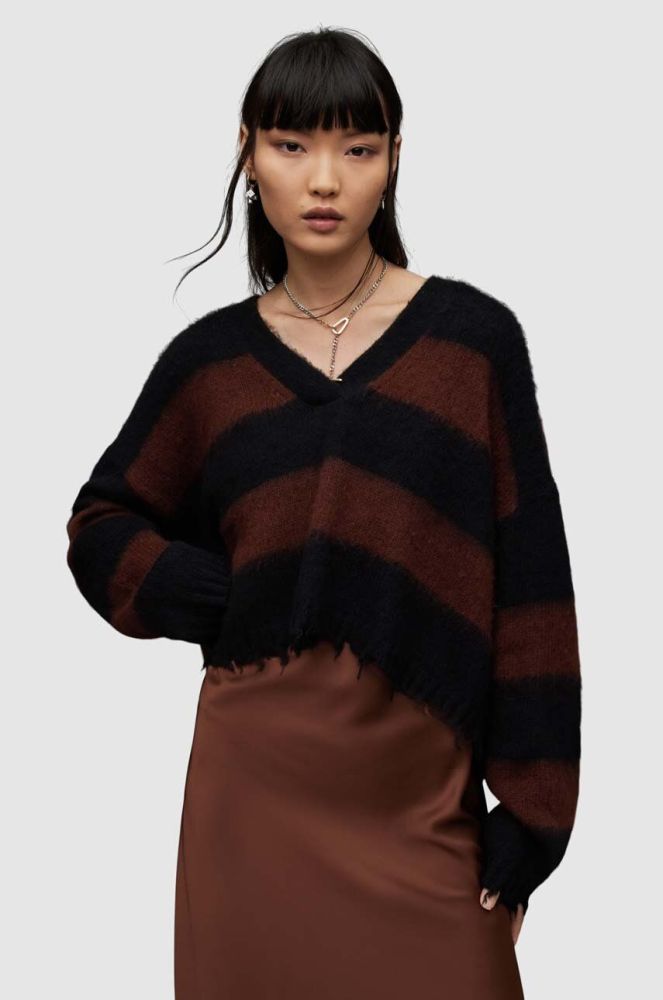 Светр з домішкою вовни AllSaints LOU CROP жіночий колір коричневий