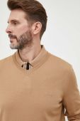 Вовняний светр BOSS чоловічий колір бежевий легкий (3274520)