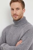 Вовняний светр BOSS чоловічий колір сірий гольф