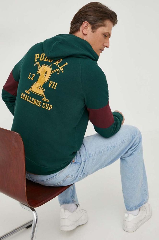 Кофта Polo Ralph Lauren чоловіча колір зелений з капюшоном візерунок (3534738)