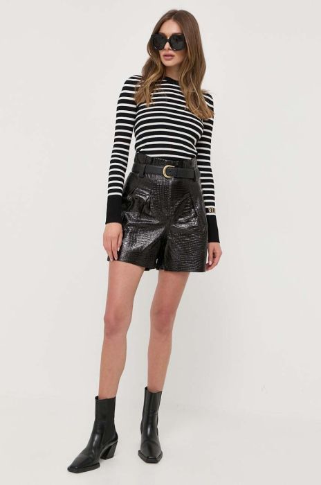 Шкіряні шорти Notes du Nord жіночі колір чорний однотонні висока посадка (3342749)