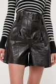 Шкіряні шорти Notes du Nord жіночі колір чорний однотонні висока посадка (3342749)