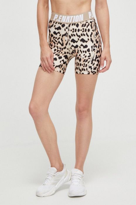 Шорти для тренувань P.E Nation Pursuit колір бежевий візерунок висока посадка