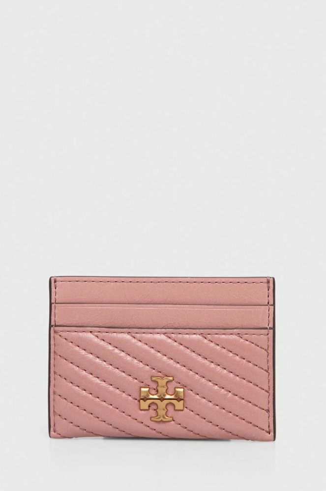 Шкіряний чохол на банківські карти Tory Burch колір рожевий
