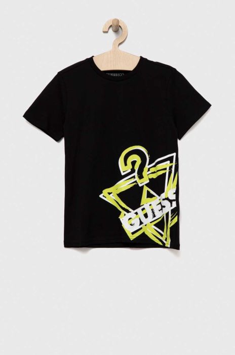 Дитяча бавовняна футболка Guess колір чорний з принтом (3322548)