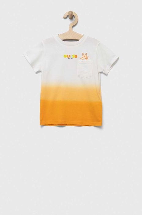 Дитяча бавовняна футболка Guess колір помаранчевий візерунок (3303139)