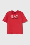 Дитяча бавовняна футболка EA7 Emporio Armani колір червоний з принтом (3306225)