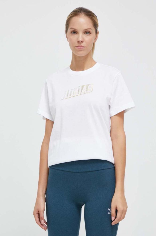 Бавовняна футболка adidas жіночий колір білий