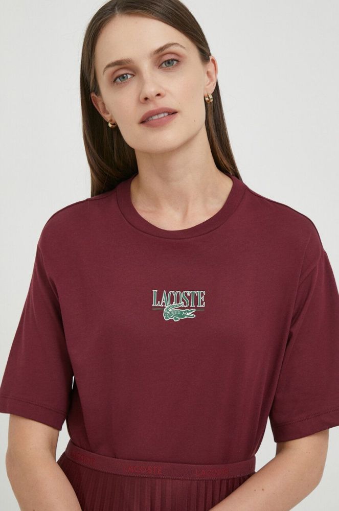 Бавовняна футболка Lacoste колір бордовий