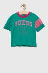 Дитяча бавовняна футболка Guess колір зелений (3322658)