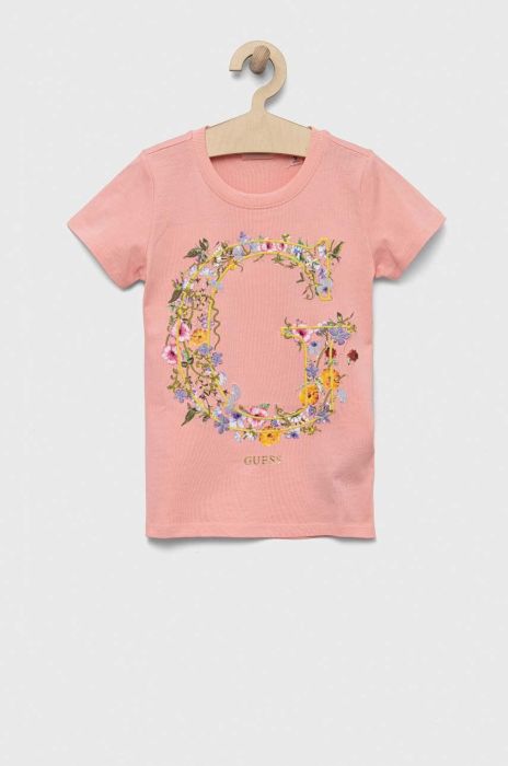 Дитяча бавовняна футболка Guess колір рожевий (3299676)