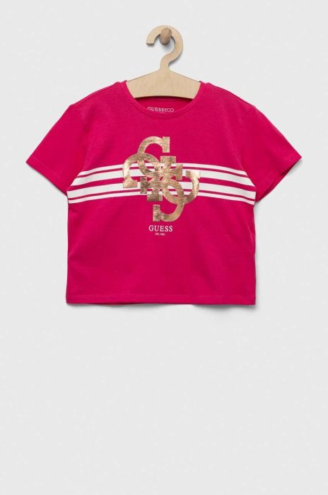 Дитяча бавовняна футболка Guess колір рожевий (3325791)