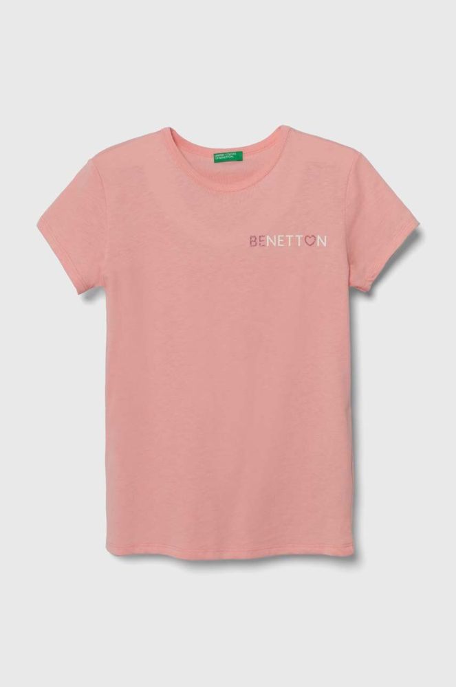 Дитяча бавовняна футболка United Colors of Benetton колір рожевий (3388890)