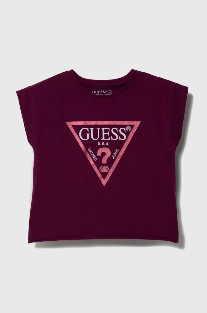 Дитяча футболка Guess колір бордовий
