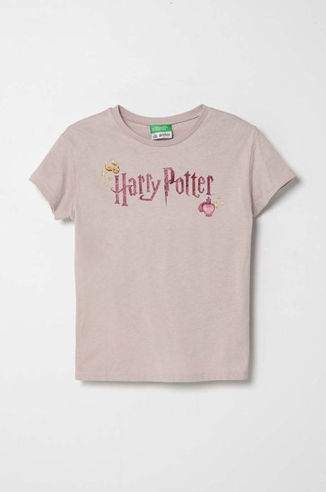 Дитяча бавовняна футболка United Colors of Benetton x Harry Potter колір фіолетовий
