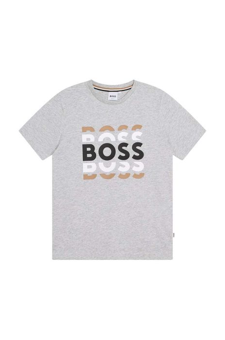 Дитяча бавовняна футболка BOSS колір сірий з принтом (3405117)
