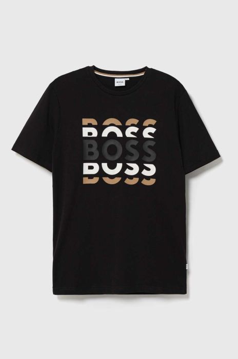 Дитяча бавовняна футболка BOSS колір чорний з принтом (3405116)