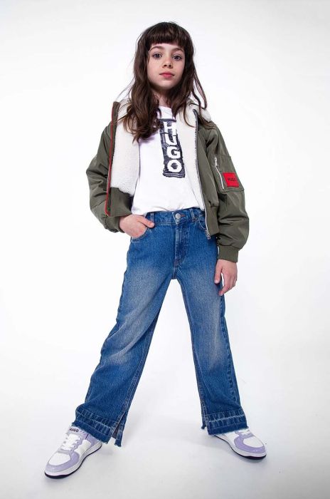 Дитяча бавовняна футболка HUGO колір білий з принтом (3405144)